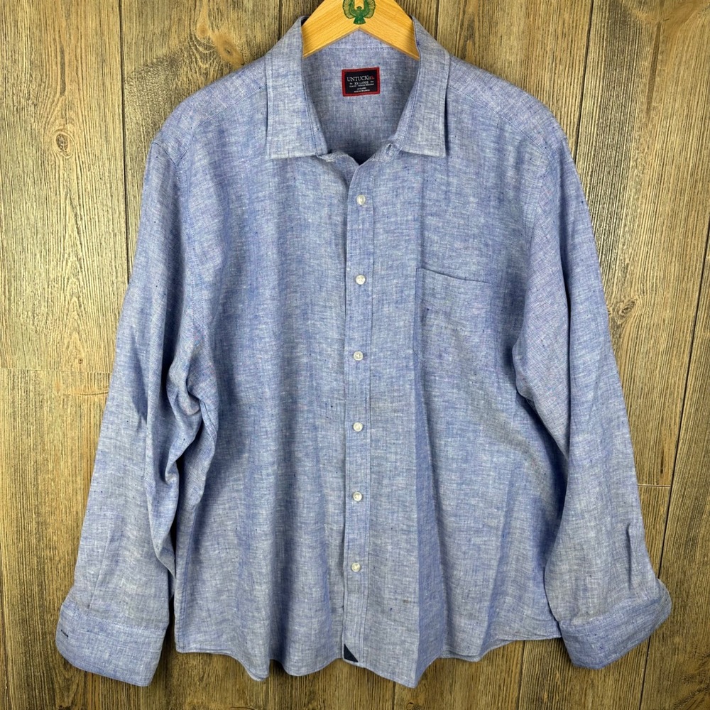 UNTUCKit Vin Santo Blue Linen Shirt Slim Fit Mens XXL Wrinkle Resistant